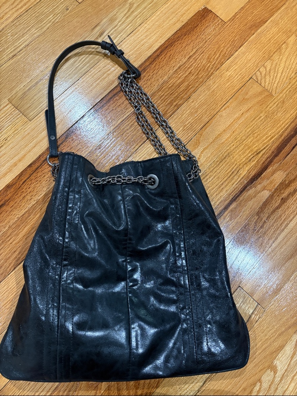 Zara Black Leather Chain-Handle Women’s Shoulder Bag